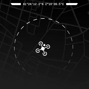 a stylized map showing a drone following a navigation path